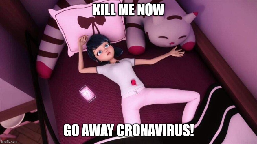 Miraculous Ladybug Marinette In bed | KILL ME NOW; GO AWAY CRONAVIRUS! | image tagged in miraculous ladybug marinette in bed | made w/ Imgflip meme maker