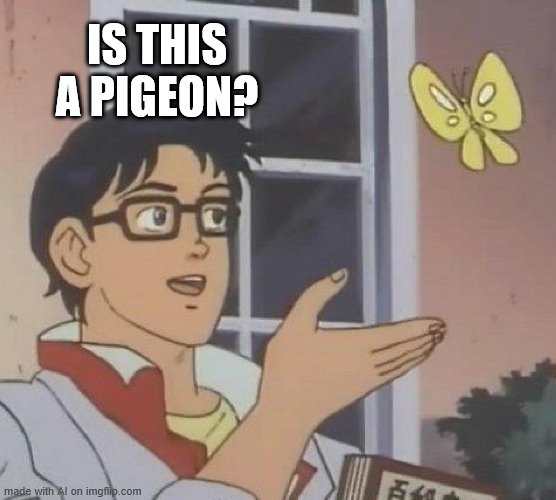 Is This A Pigeon Meme | IS THIS A PIGEON? | image tagged in memes,is this a pigeon | made w/ Imgflip meme maker