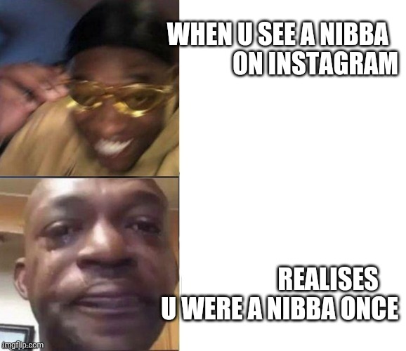 Black Guy Laughing Crying Flipped | WHEN U SEE A NIBBA                ON INSTAGRAM; REALISES     U WERE A NIBBA ONCE | image tagged in black guy laughing crying flipped | made w/ Imgflip meme maker