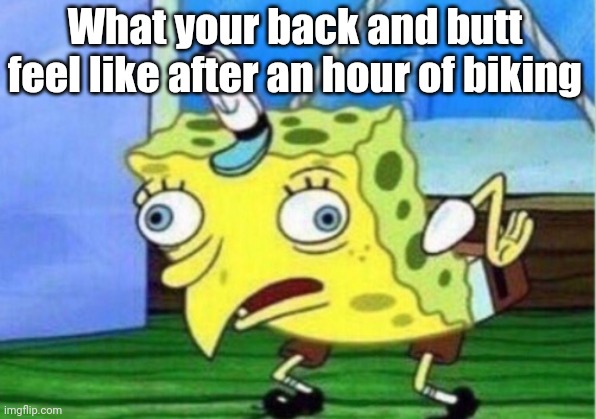 Bicycles are painful | What your back and butt feel like after an hour of biking | image tagged in memes,mocking spongebob,bicycle,pain | made w/ Imgflip meme maker