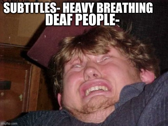 WTF Meme | SUBTITLES- HEAVY BREATHING; DEAF PEOPLE- | image tagged in memes,wtf | made w/ Imgflip meme maker