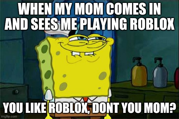 you like roblox, dont you mom | WHEN MY MOM COMES IN AND SEES ME PLAYING ROBLOX; YOU LIKE ROBLOX, DONT YOU MOM? | image tagged in memes,don't you squidward | made w/ Imgflip meme maker