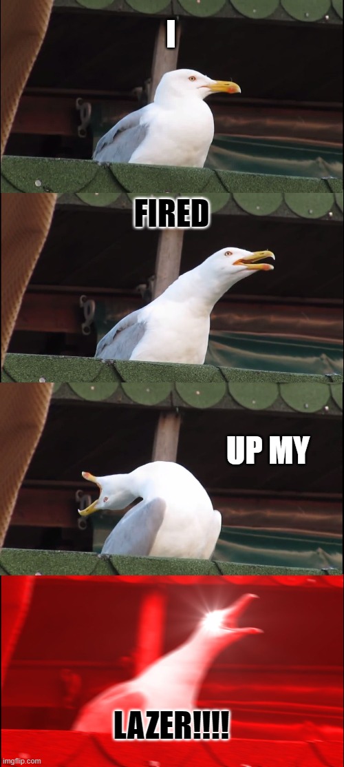 Inhaling Seagull Meme | I; FIRED; UP MY; LAZER!!!! | image tagged in memes,inhaling seagull | made w/ Imgflip meme maker