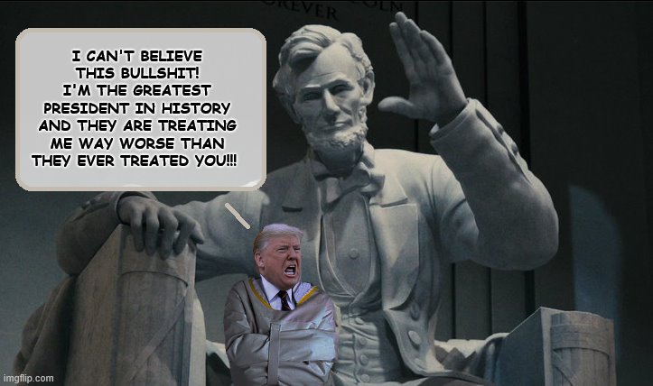 Pest Control... | I CAN'T BELIEVE THIS BULLSHIT! I'M THE GREATEST PRESIDENT IN HISTORY AND THEY ARE TREATING ME WAY WORSE THAN THEY EVER TREATED YOU!!! | image tagged in abraham lincoln,trump is a moron,donald trump is an idiot,covid-19,crybaby | made w/ Imgflip meme maker