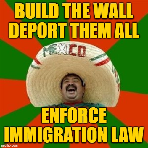 succesful mexican | BUILD THE WALL
DEPORT THEM ALL ENFORCE IMMIGRATION LAW | image tagged in succesful mexican | made w/ Imgflip meme maker
