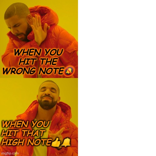 Choir project tho | WHEN YOU HIT THE WRONG NOTE🔕; WHEN YOU HIT THAT HIGH NOTE👍🔔 | image tagged in memes,drake hotline bling | made w/ Imgflip meme maker