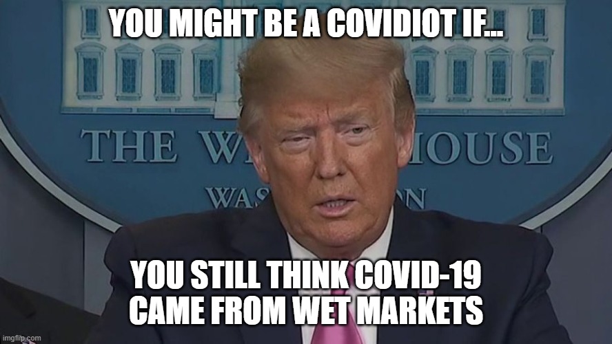 You Might Be a Covidiot If... you still think COVID-19 came from wet markets | YOU MIGHT BE A COVIDIOT IF... YOU STILL THINK COVID-19 CAME FROM WET MARKETS | image tagged in if only you knew how bad things really are | made w/ Imgflip meme maker