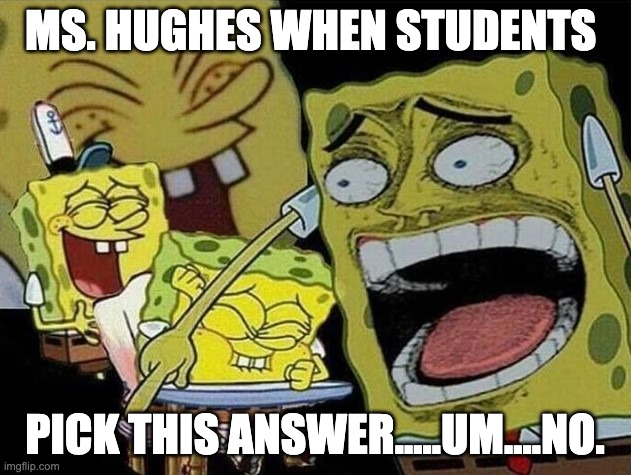 When Students Answer | MS. HUGHES WHEN STUDENTS; PICK THIS ANSWER.....UM....NO. | image tagged in spongebob laughing hysterically | made w/ Imgflip meme maker