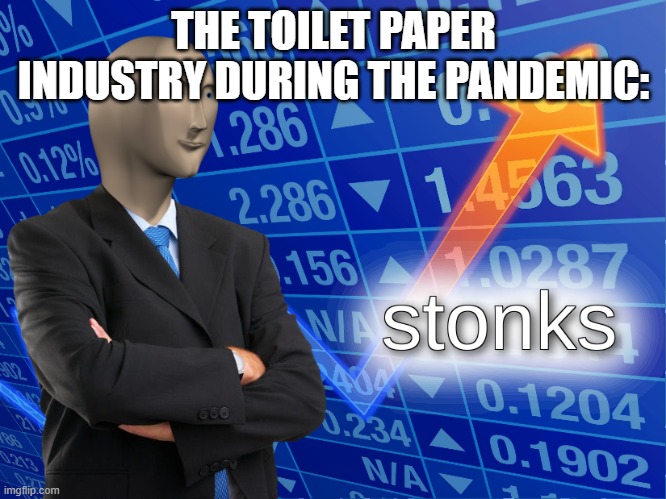 stonks | THE TOILET PAPER INDUSTRY DURING THE PANDEMIC: | image tagged in stonks | made w/ Imgflip meme maker