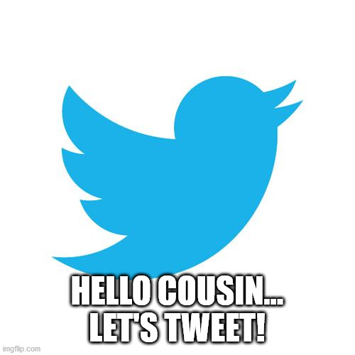 Twitter birds says | HELLO COUSIN... LET'S TWEET! | image tagged in twitter birds says | made w/ Imgflip meme maker