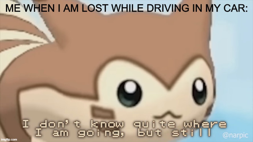 He Walcc | ME WHEN I AM LOST WHILE DRIVING IN MY CAR: | image tagged in i dont quite know where i am going but still,furret walcc | made w/ Imgflip meme maker