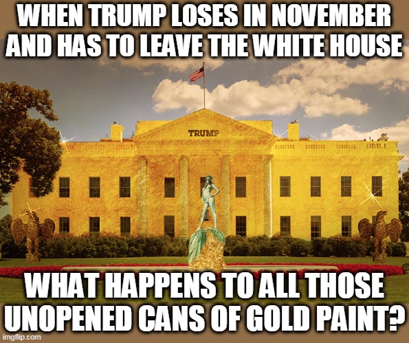 All the polls show Trump losing, including the ones he paid for. | image tagged in trump,white house,gold | made w/ Imgflip meme maker