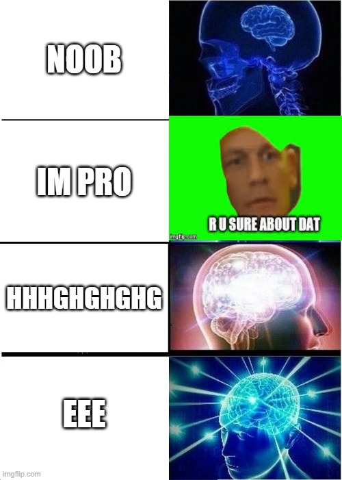 Expanding meme | NOOB; IM PRO; HHHGHGHGHG; EEE | image tagged in memes,expanding brain | made w/ Imgflip meme maker
