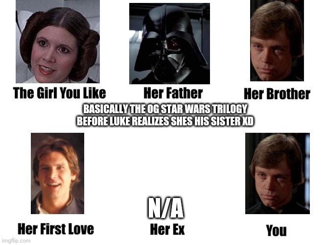 Very True Meme. | BASICALLY THE OG STAR WARS TRILOGY BEFORE LUKE REALIZES SHES HIS SISTER XD; N/A | image tagged in the girl you like | made w/ Imgflip meme maker