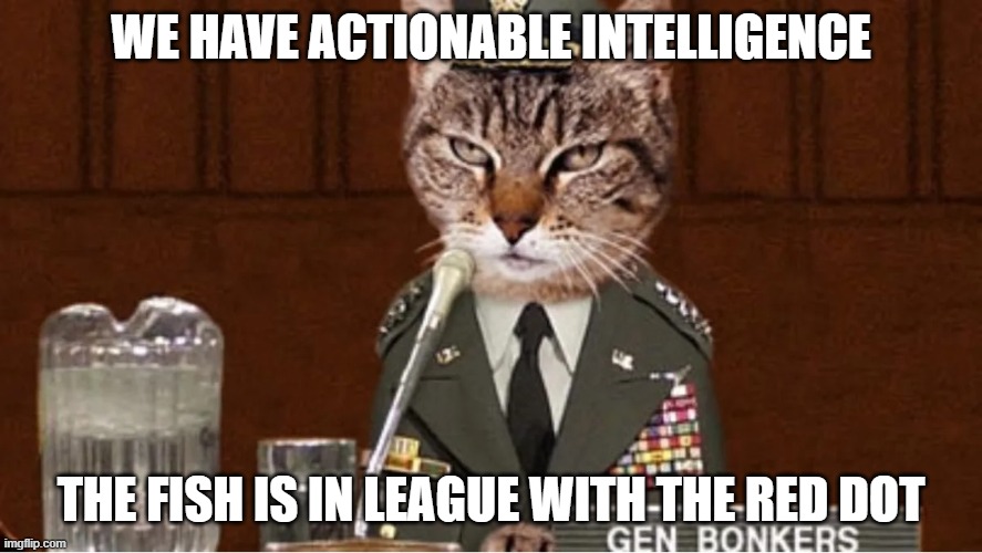 WE HAVE ACTIONABLE INTELLIGENCE; THE FISH IS IN LEAGUE WITH THE RED DOT | made w/ Imgflip meme maker