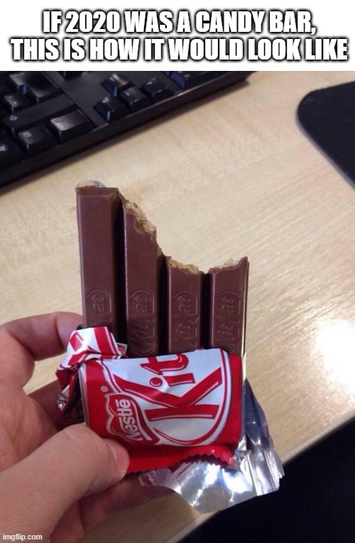 If 2020 was a candy bar | IF 2020 WAS A CANDY BAR, THIS IS HOW IT WOULD LOOK LIKE | image tagged in eating a kit kat,2020,kit kat,candy,coronavirus,murder hornet | made w/ Imgflip meme maker