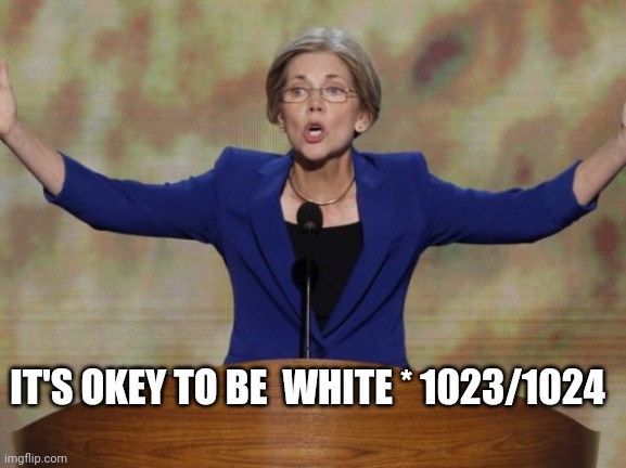 Elizabeth Warren | IT'S OKEY TO BE  WHITE * 1023/1024 | image tagged in elizabeth warren | made w/ Imgflip meme maker