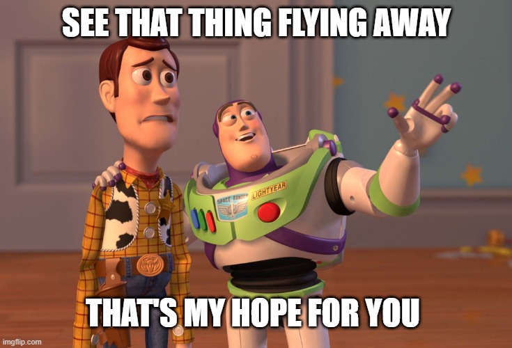 X, X Everywhere Meme | SEE THAT THING FLYING AWAY; THAT'S MY HOPE FOR YOU | image tagged in memes,x x everywhere | made w/ Imgflip meme maker