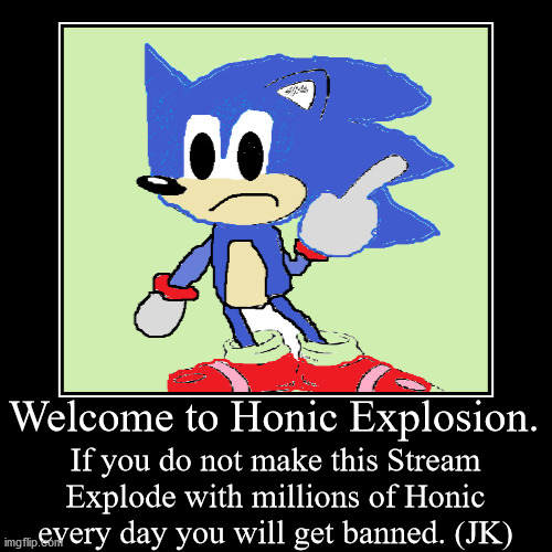 Welcome to Honic Explosion #HonicFans! | image tagged in funny,demotivationals,honic | made w/ Imgflip demotivational maker