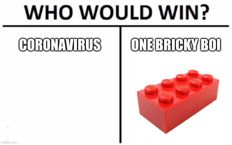 Who Would Win? | CORONAVIRUS; ONE BRICKY BOI | image tagged in memes,who would win | made w/ Imgflip meme maker