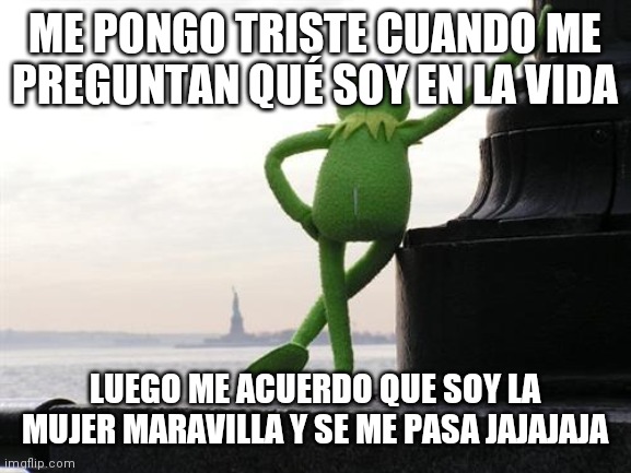 rana rene | ME PONGO TRISTE CUANDO ME PREGUNTAN QUÉ SOY EN LA VIDA; LUEGO ME ACUERDO QUE SOY LA MUJER MARAVILLA Y SE ME PASA JAJAJAJA | image tagged in rana rene | made w/ Imgflip meme maker