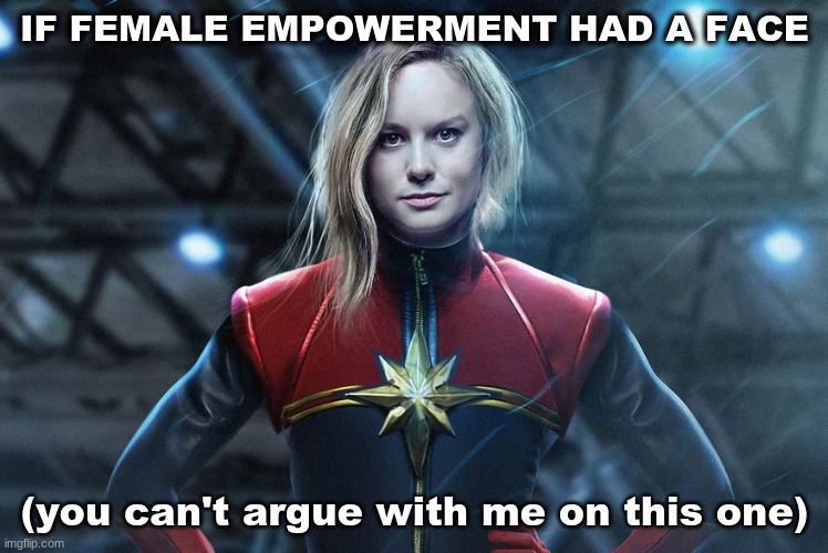 Power to the women of the...universe | IF FEMALE EMPOWERMENT HAD A FACE; (you can't argue with me on this one) | image tagged in captain marvel | made w/ Imgflip meme maker