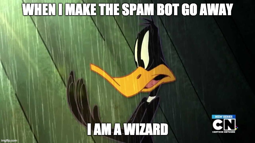  WHEN I MAKE THE SPAM BOT GO AWAY; I AM A WIZARD | image tagged in i am a wizard | made w/ Imgflip meme maker