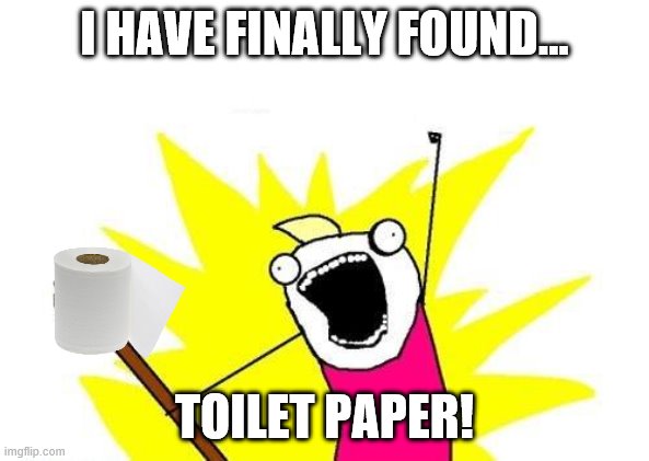 X All The Y | I HAVE FINALLY FOUND... TOILET PAPER! | image tagged in memes,x all the y | made w/ Imgflip meme maker