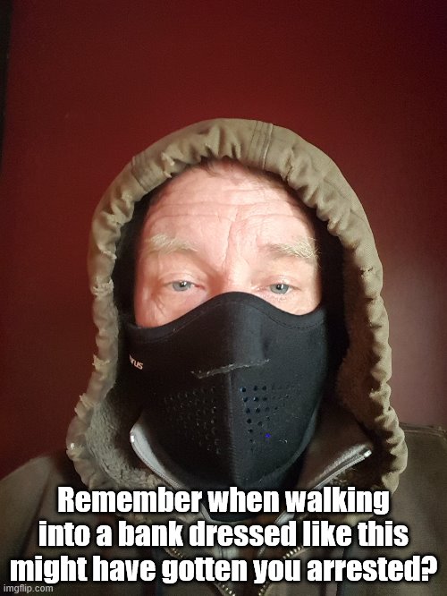 Remember when walking into a bank dressed like this might have gotten you arrested? | image tagged in virus,bank,arrest,mask | made w/ Imgflip meme maker
