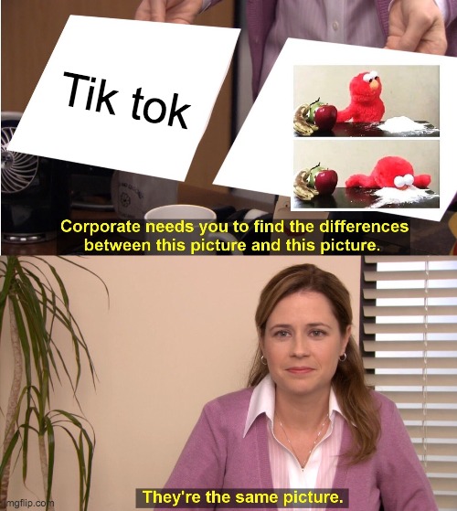 Because it's bad and people are getting very addicted | Tik tok | image tagged in memes,they're the same picture | made w/ Imgflip meme maker