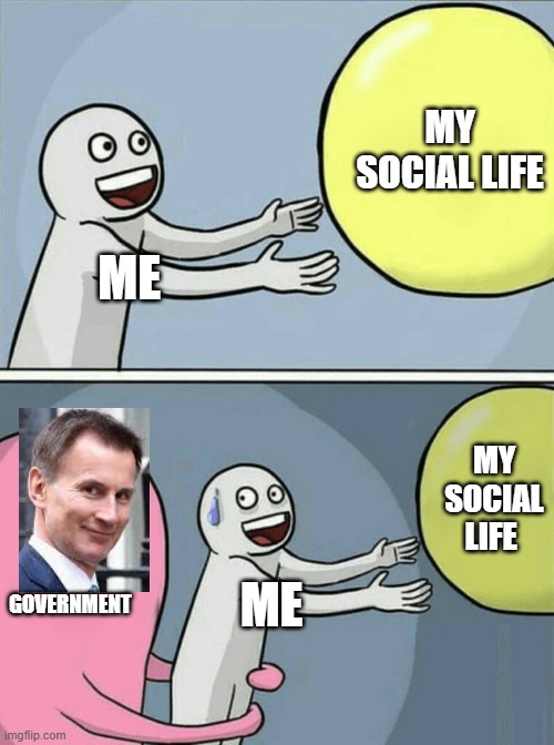 Running Away Balloon | MY SOCIAL LIFE; ME; MY SOCIAL LIFE; GOVERNMENT; ME | image tagged in memes,running away balloon | made w/ Imgflip meme maker