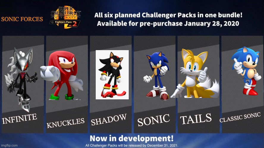 Sonic forces | SONIC FORCES; SHADOW; CLASSIC SONIC; KNUCKLES; SONIC; TAILS; INFINITE | image tagged in fighters pass vol 2 meme version 3 | made w/ Imgflip meme maker
