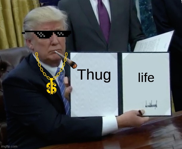 Trump Bill Signing Meme |  Thug; life | image tagged in memes,trump bill signing | made w/ Imgflip meme maker