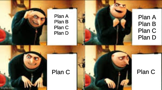 Plans | Plan A
Plan B
Plan C
Plan D; Plan A
Plan B
Plan C
Plan D; Plan C; Plan C | image tagged in gru's plan,funny memes | made w/ Imgflip meme maker