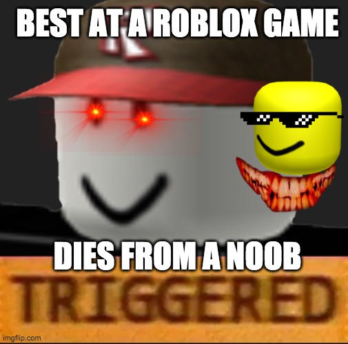roblox noob | BEST AT A ROBLOX GAME; DIES FROM A NOOB | image tagged in roblox triggered | made w/ Imgflip meme maker