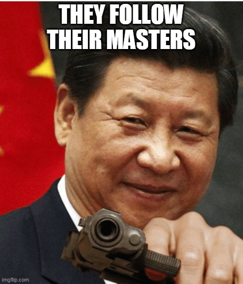 Xi Jinping | THEY FOLLOW THEIR MASTERS | image tagged in xi jinping | made w/ Imgflip meme maker