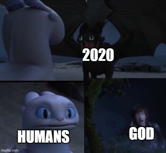 How to train your dragon 3 | 2020; GOD; HUMANS | image tagged in how to train your dragon 3 | made w/ Imgflip meme maker