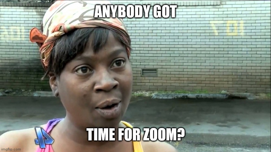 Anybody got time for Zoom? | ANYBODY GOT; TIME FOR ZOOM? | image tagged in aint nobody got time | made w/ Imgflip meme maker