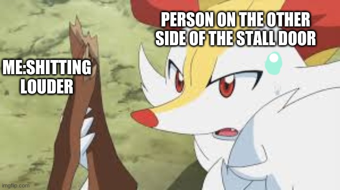 shocked Braixen | ME:SHITTING LOUDER PERSON ON THE OTHER SIDE OF THE STALL DOOR | image tagged in shocked braixen | made w/ Imgflip meme maker