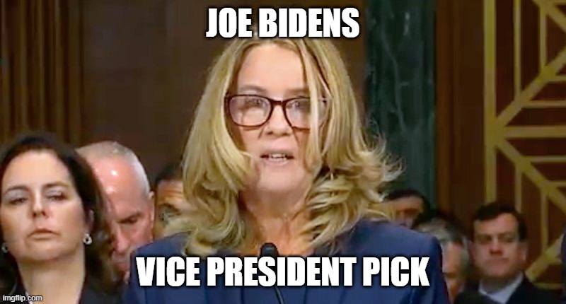 JOE'S VP | JOE BIDENS; VICE PRESIDENT PICK | image tagged in christine blasey ford,joe biden,vice president | made w/ Imgflip meme maker