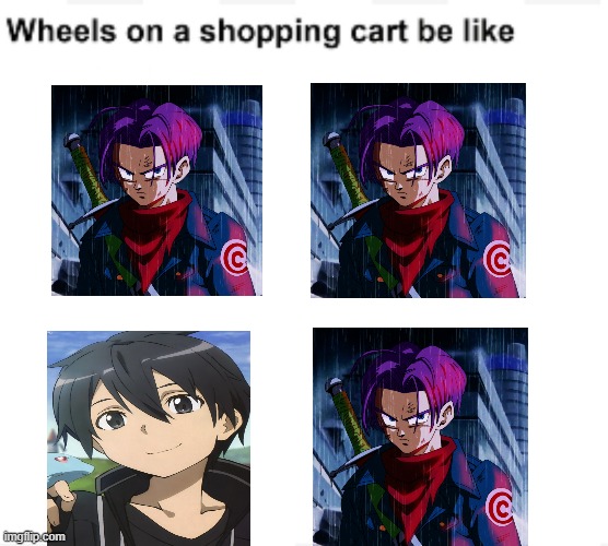 Which one doesn't belong? | image tagged in wheels on a shopping cart be like,memes,funny memes,anime,dragon ball z | made w/ Imgflip meme maker
