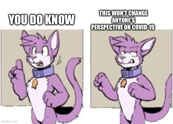 Furry hold on | YOU DO KNOW THIS WON’T CHANGE ANYONE’S PERSPECTIVE ON COVID-19 | image tagged in furry hold on | made w/ Imgflip meme maker