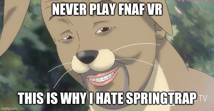 Weird anime hentai furry | NEVER PLAY FNAF VR; THIS IS WHY I HATE SPRINGTRAP | image tagged in weird anime hentai furry | made w/ Imgflip meme maker