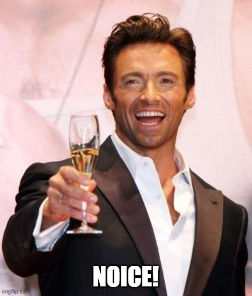 Hugh Jackman Cheers | NOICE! | image tagged in hugh jackman cheers | made w/ Imgflip meme maker