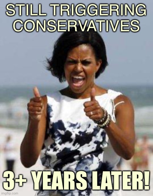 The world as we know it is ending, but good to know conservatives will always and forever hate her | STILL TRIGGERING CONSERVATIVES; 3+ YEARS LATER! | image tagged in michelle obama approves,michelle obama,hilary clinton,hrc,triggered,politics | made w/ Imgflip meme maker