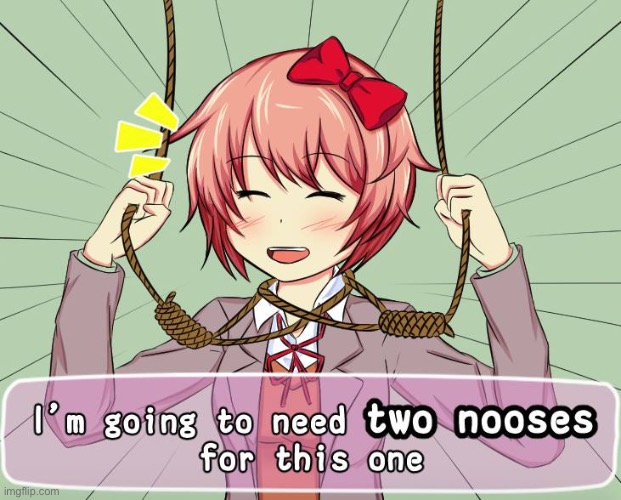 don bulli the cinnamon bun or else this will happen | image tagged in two nooses,memes,ddlc,sayori | made w/ Imgflip meme maker