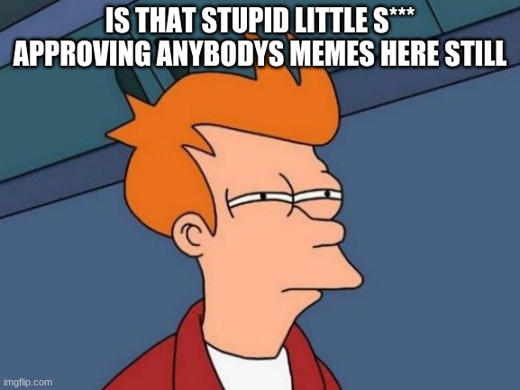 Futurama Fry Meme | IS THAT STUPID LITTLE S*** APPROVING ANYBODY MEMES HERE STILL | image tagged in memes,futurama fry | made w/ Imgflip meme maker