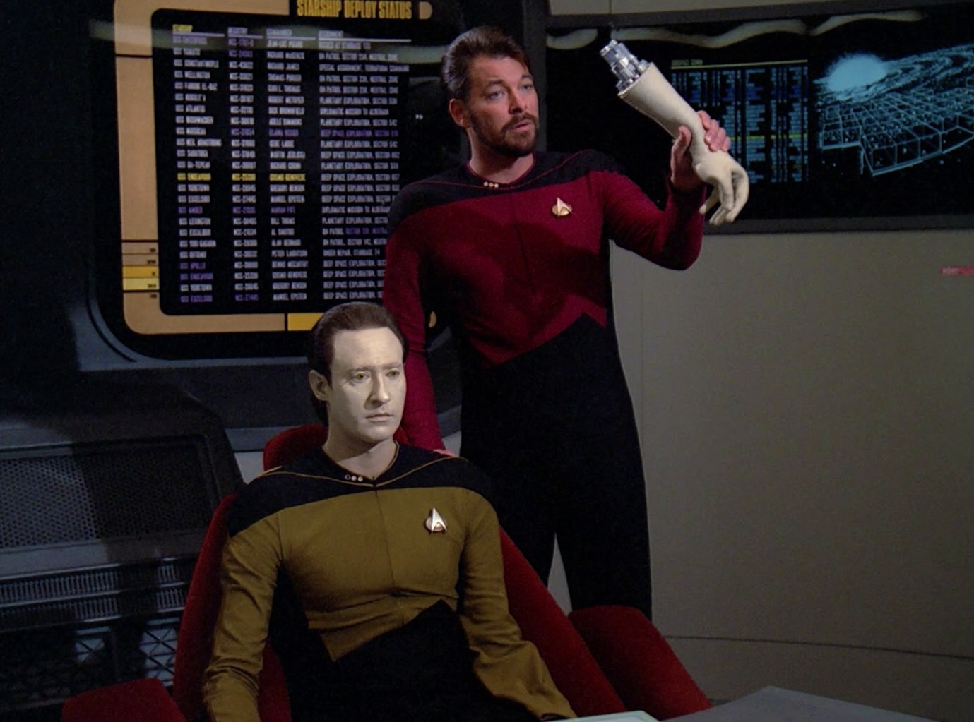 Riker holding Data's Arm Blank Meme Template