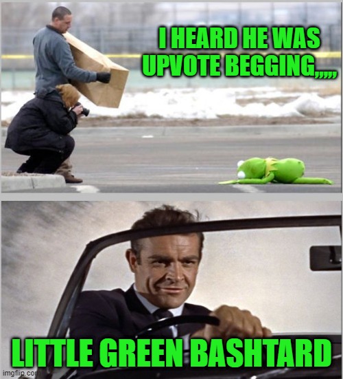 beg for it | I HEARD HE WAS UPVOTE BEGGING,,,,, LITTLE GREEN BASHTARD | image tagged in kermit v sean | made w/ Imgflip meme maker