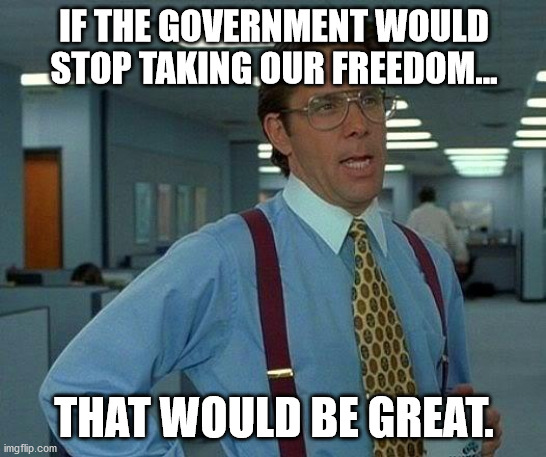 RE-OPEN 'MERICA | IF THE GOVERNMENT WOULD STOP TAKING OUR FREEDOM... THAT WOULD BE GREAT. | image tagged in memes,that would be great | made w/ Imgflip meme maker